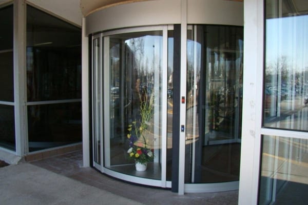 Automatic revolving door commercial entrance